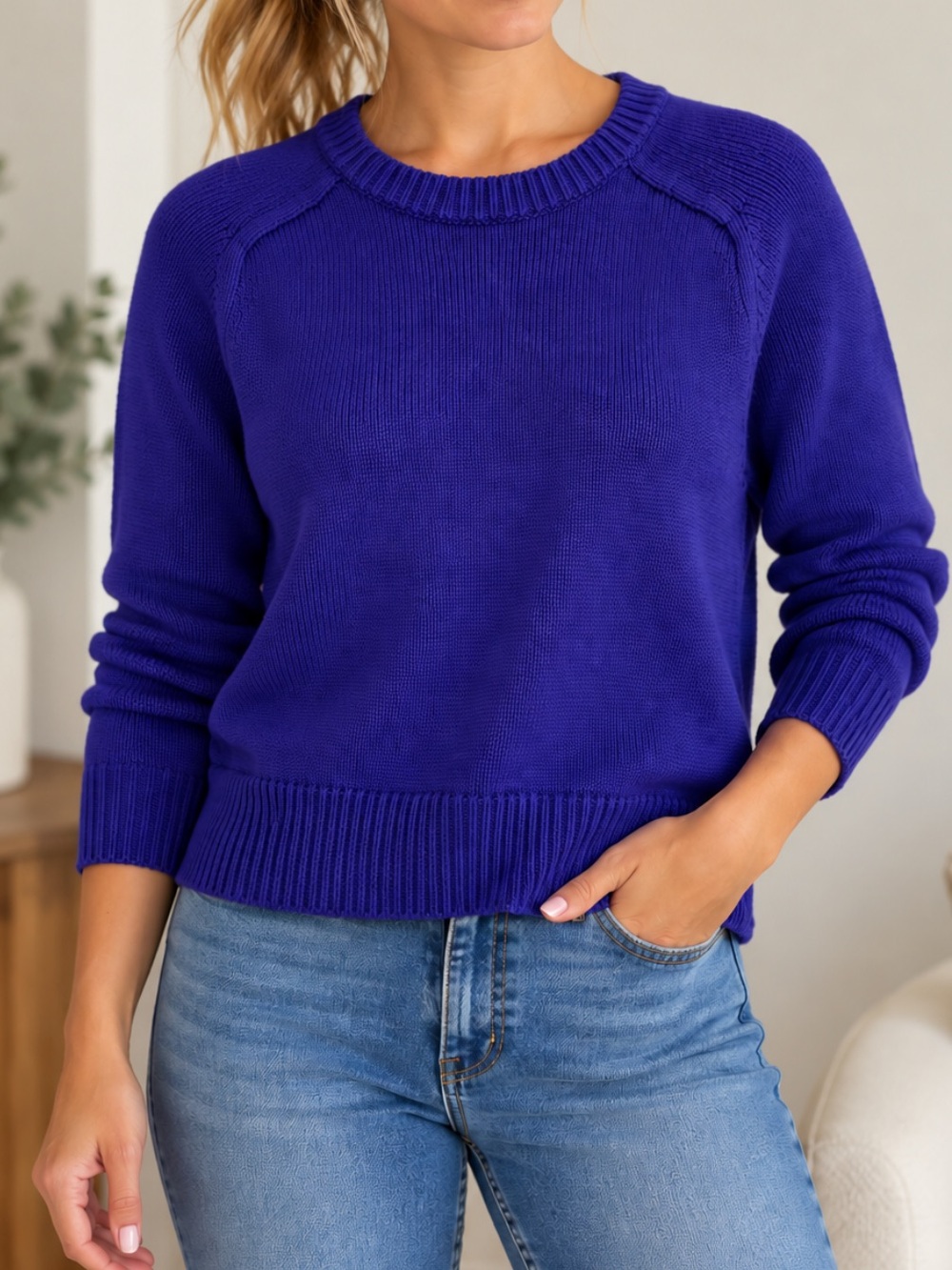 J. Crew Relaxed Pullover Crewneck Chunky Knit Sweater Minimalist Purple Medium